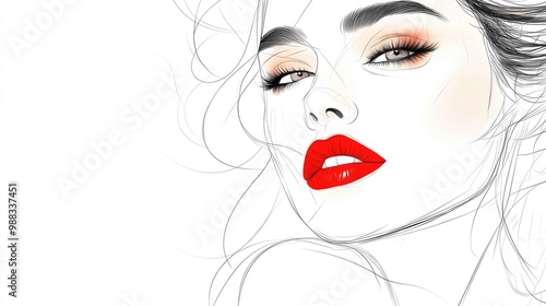 One line art of a woman with striking red lips