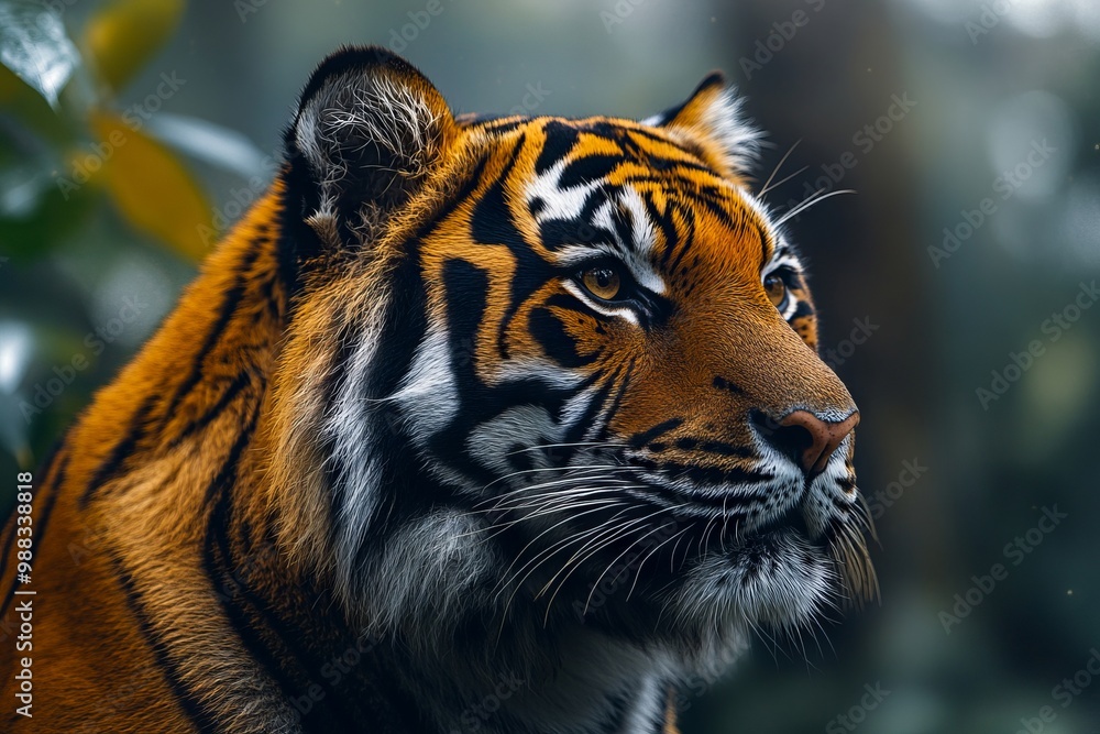Obraz premium A close up of a tiger's face in the rain
