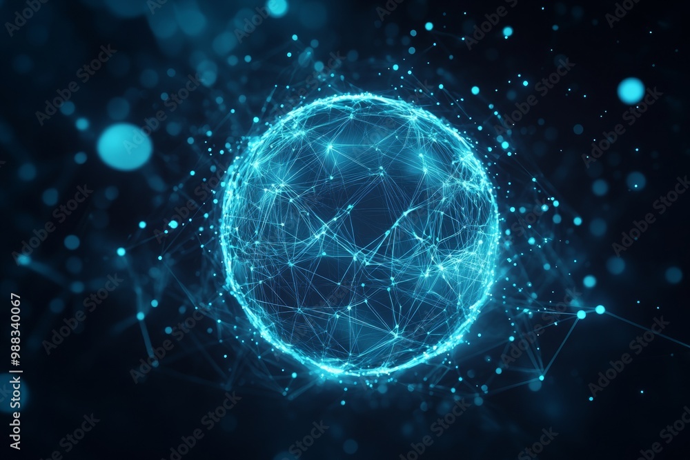 3D abstract digital background with round icons surrounded by glowing connections 3D abstract digital background with round icons surrounded by glowing connections