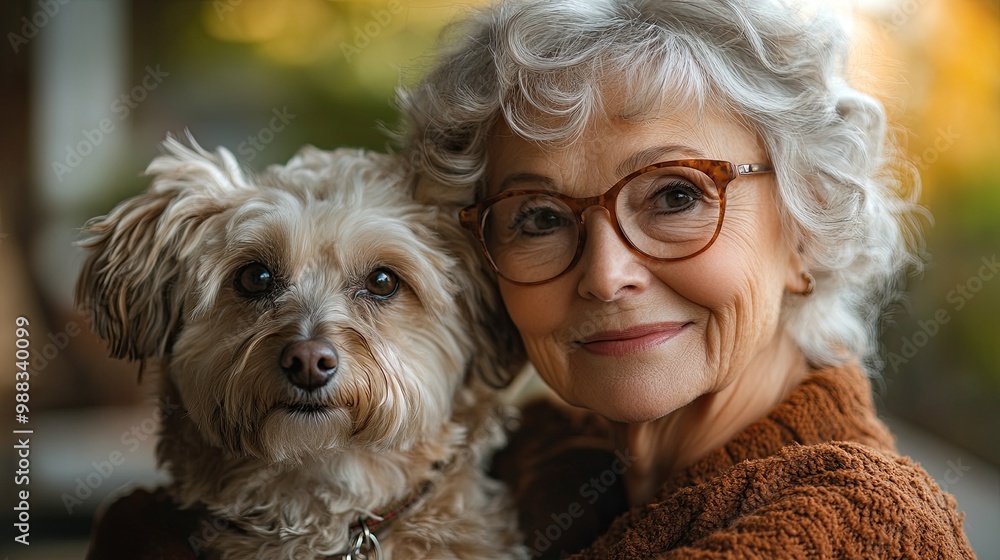 senior woman with dog sitting outdoors on terrace in summer senior woman with dog sitting outdoors on terrace in summer