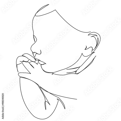 One continuous single drawing line art doodle drawn, child, baby, happy, female, childhood. Isolated flat illustration hand draw contour on a white background
