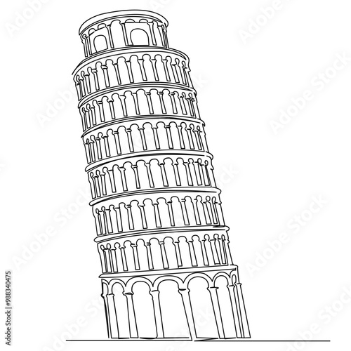 One continuous single drawing line art doodle italy, pisa, europe, architecture, tower, art, building, tourism, italian. Isolated flat illustration hand draw contour on a white background
