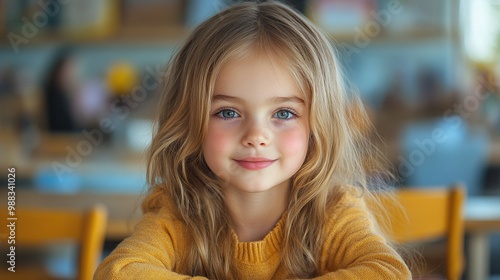 Wallpaper Mural small school girl sitting at the desk in classroom looking at camera Torontodigital.ca