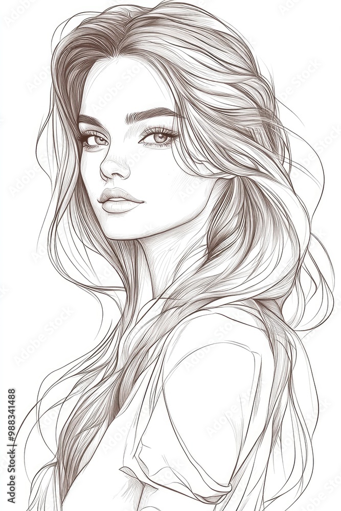 Line art illustration of an attractive young woman Fashionable girl with long hair Stylish sketch representation Line art illustration of an attractive young woman Fashionable girl with long hair Stylish sketch representation