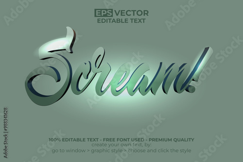 Scream Text Effect Green Shiny Style. Editable Text Effect.