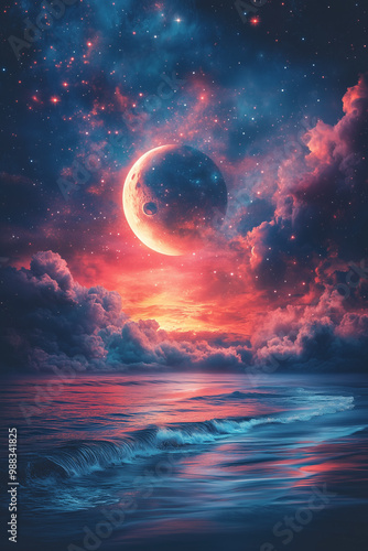 Fotografie Colorful glowing space background