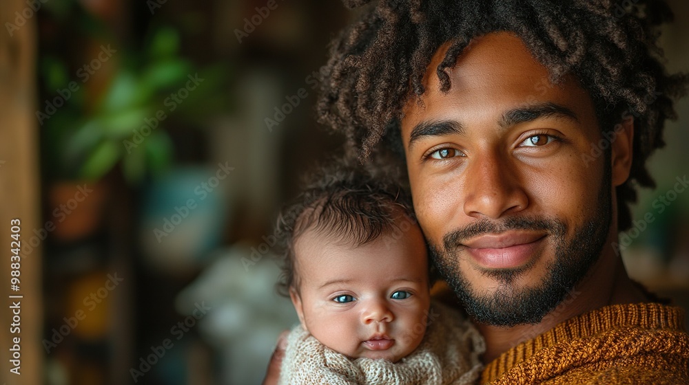 Fototapeta premium young father with newborn baby son at home