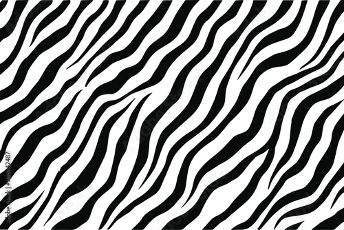 Zebra print pattern vector. Zebra stripes pattern, animal skin texture, abstract black stripes pattern. Hand drawn vector illustration.