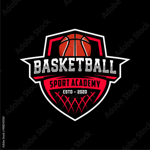 Basketball club logo. Basketball club emblem, design template on dark background