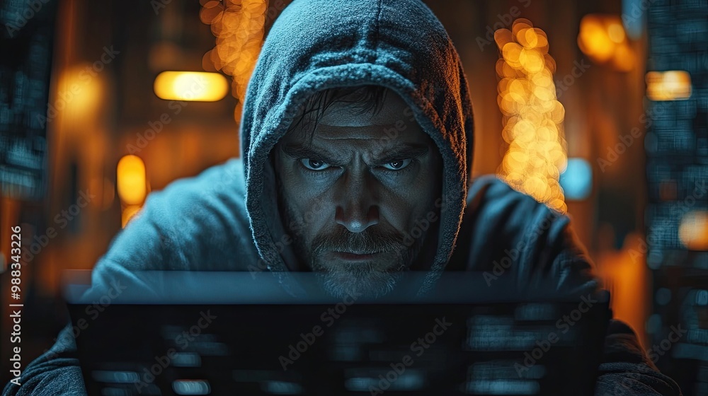 Obraz premium american hacker in military unifrorm on dark web cyberwar concept