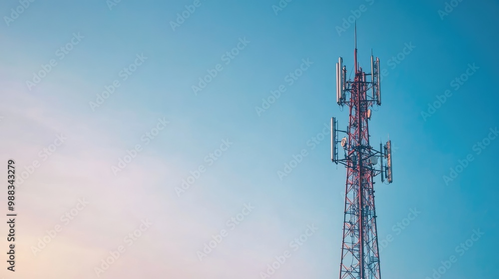 A modern telecommunication tower standing tall in a Chinese city, with clear skies and room for copy space. A modern telecommunication tower standing tall in a Chinese city, with clear skies and room for copy space.
