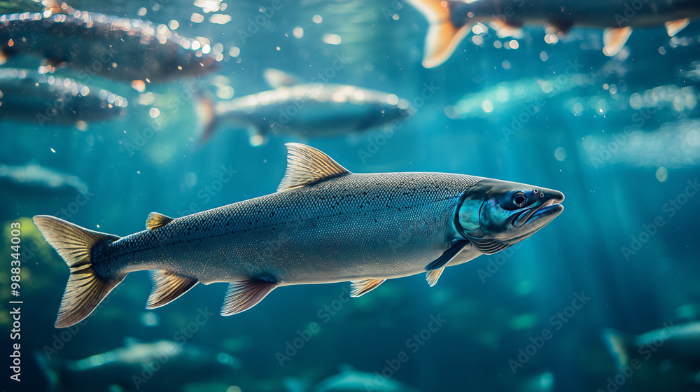 Salmon swimming on the surface of fish farm. fish. Illustrations
Salmon swimming on the surface of fish farm. fish. Illustrations