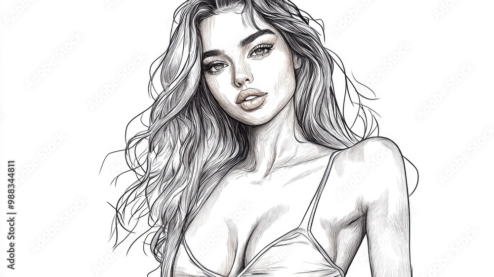 Line art of an attractive woman posing in a bikini Line art of an attractive woman posing in a bikini