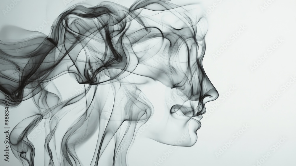Line art illustration showcasing forms and patterns created from smoke Line art illustration showcasing forms and patterns created from smoke