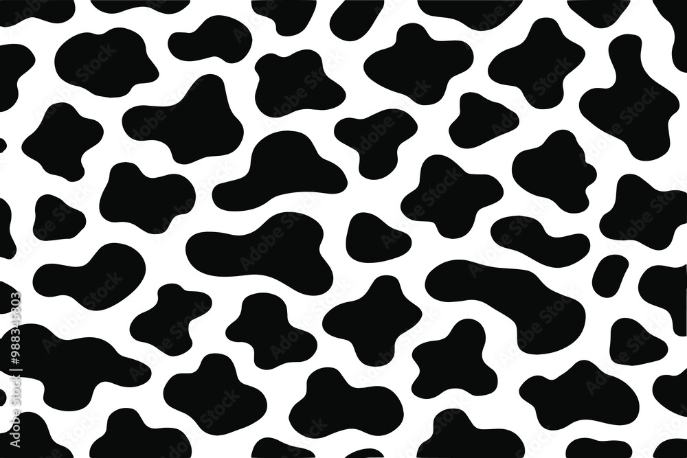 Cow print seamless pattern vector, animal print with skin spot texture. Abstract black shapes design or cow black spots on white background. Cow print seamless pattern vector, animal print with skin spot texture. Abstract black shapes design or cow black spots on white background.