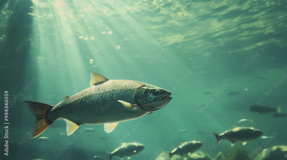 Salmon swimming on the surface of fish farm. fish. Illustrations
Salmon swimming on the surface of fish farm. fish. Illustrations