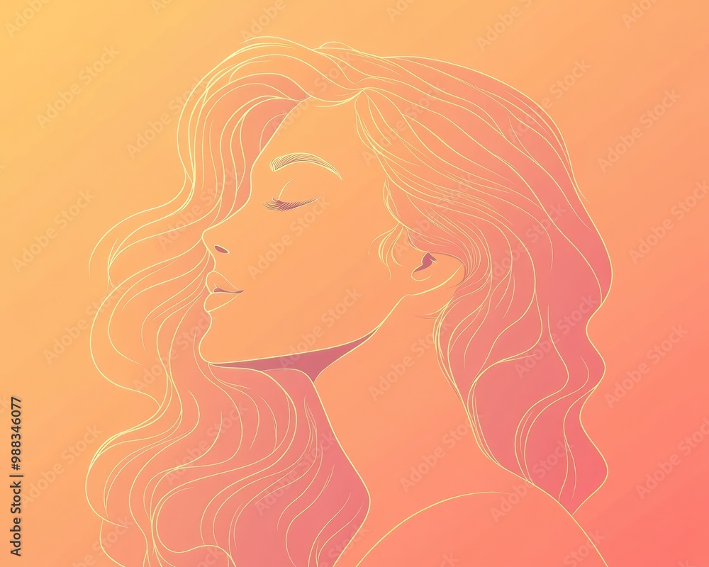 Line art illustration featuring a warm gradient design of a cartoon woman Line art illustration featuring a warm gradient design of a cartoon woman