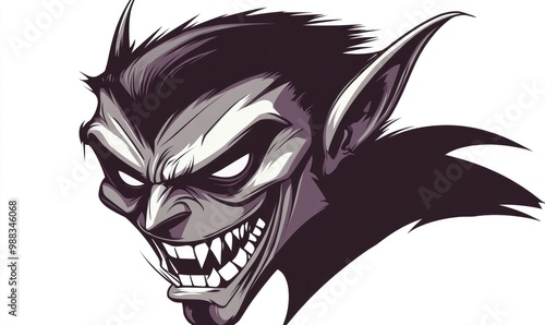 Line art illustration featuring a cartoon vampire character s head photo