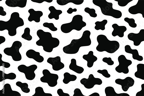 Abstract cow skin texture or cow print pattern vector. Black and white animal print, repeat pattern design.