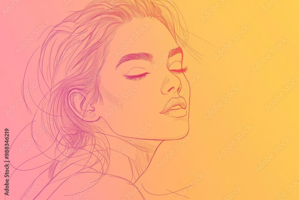 Warm gradient line art illustration of a cartoon woman Warm gradient line art illustration of a cartoon woman