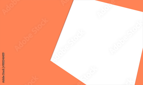 orange background, paper color. white blank space design template for banner. Minimalist Peach color Background with White Paper. Clean Design Template on pastel Background. Simple White Paper Mockup 