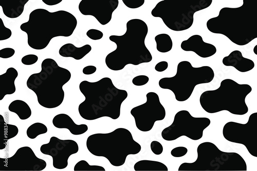 Abstract cow skin texture or cow print pattern vector. Black and white animal print, repeat pattern design.