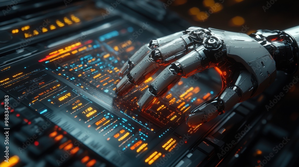 Illustration of a virtual robot in a stock trading area controlled by a robot under modern technology system. Technology of the future. Illustration of a virtual robot in a stock trading area controlled by a robot under modern technology system. Technology of the future.