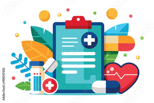 A prescription pad highlights dosage details alongside various medicines and a heart symbol, emphasizing the importance of accurate medication in healthcare.