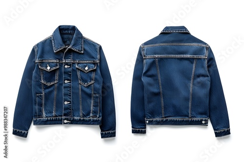 Classic denim jacket on a hanger isolated Classic denim jacket on a hanger isolated Modern blue jeans denim jacket isolated on white background, with clipping path