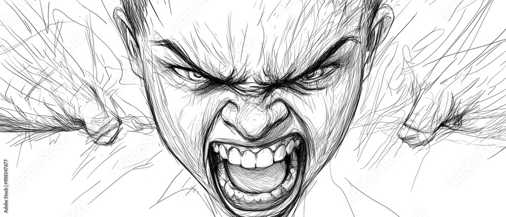 Line art depiction of a whiteboard illustration featuring a repulsive facial expression Line art depiction of a whiteboard illustration featuring a repulsive facial expression
