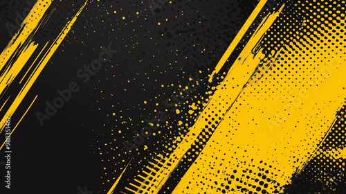 Abstract yellow halftone banner on black background. sports. Illustrations
