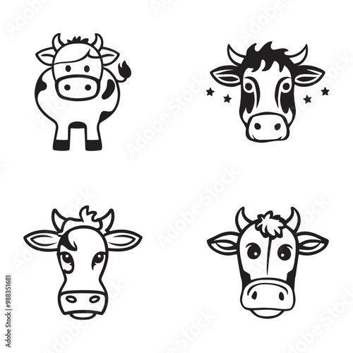 Playful cow silhouette set black color vector illustration