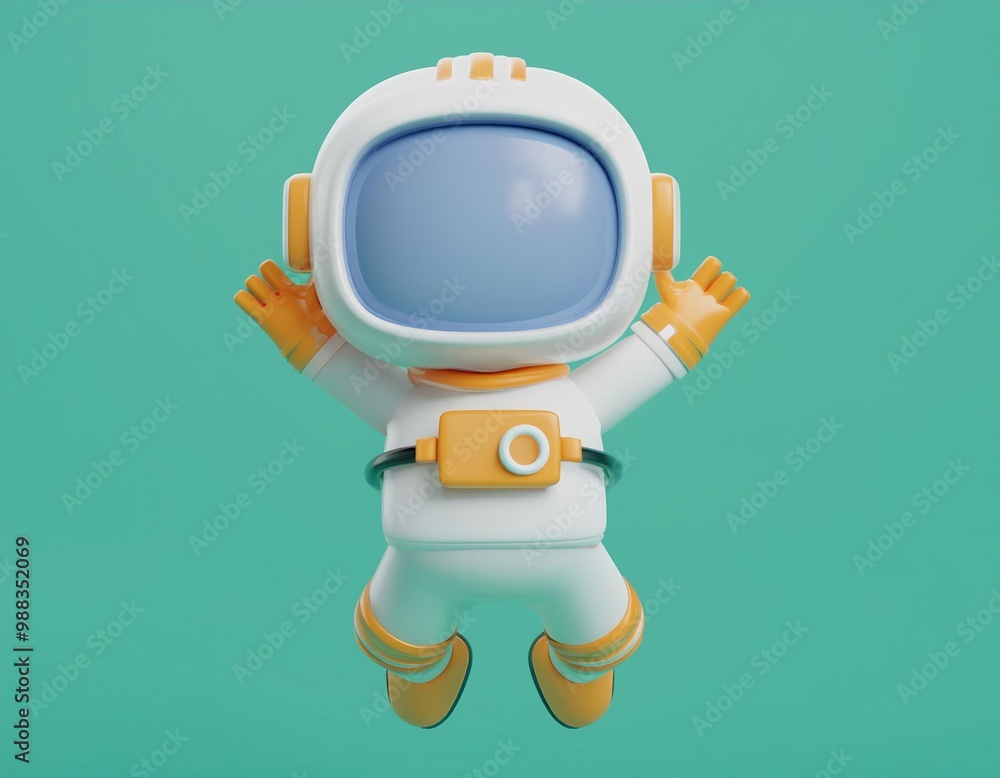 A cartoon astronaut floats in the air with arms outstretched, 3D illustration A cartoon astronaut floats in the air with arms outstretched, 3D illustration