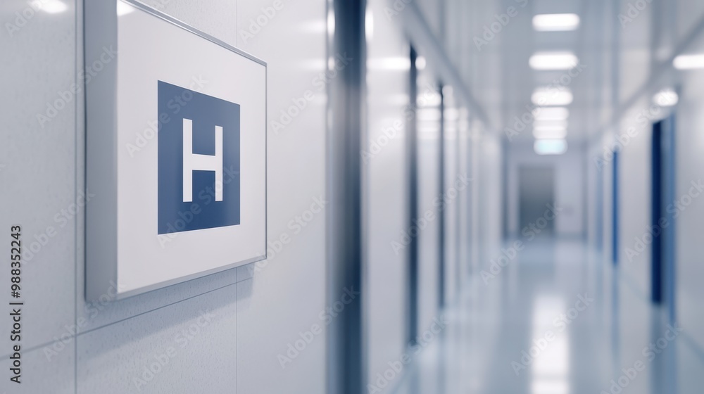 A clean directional hospital sign with a bold H on a white background minimalistic design perfect for health-related projects A clean directional hospital sign with a bold H on a white background minimalistic design perfect for health-related projects