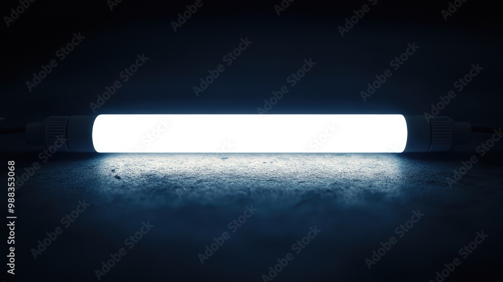 A focused fluorescent lamp shining in the dark, representing a moment of creative inspiration and innovation. A focused fluorescent lamp shining in the dark, representing a moment of creative inspiration and innovation.