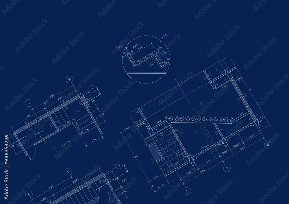 Floor plan designed building on the drawing. Floor plan designed building on the drawing.