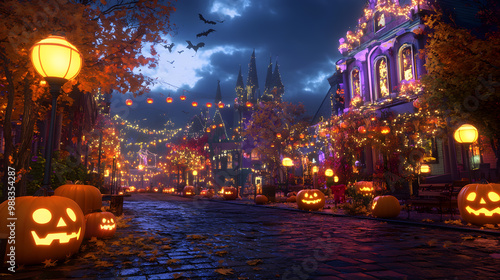 Halloween Town Square with Haunted Decorations