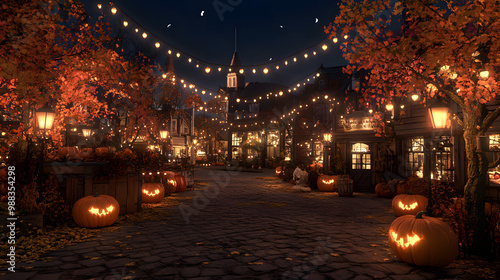 Halloween Town Square with Haunted Decorations