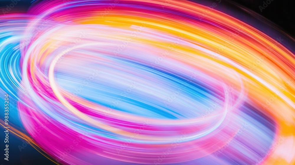 Bright colorful light trails in an artistic display, enhancing the whimsical atmosphere of the environment Bright colorful light trails in an artistic display, enhancing the whimsical atmosphere of the environment