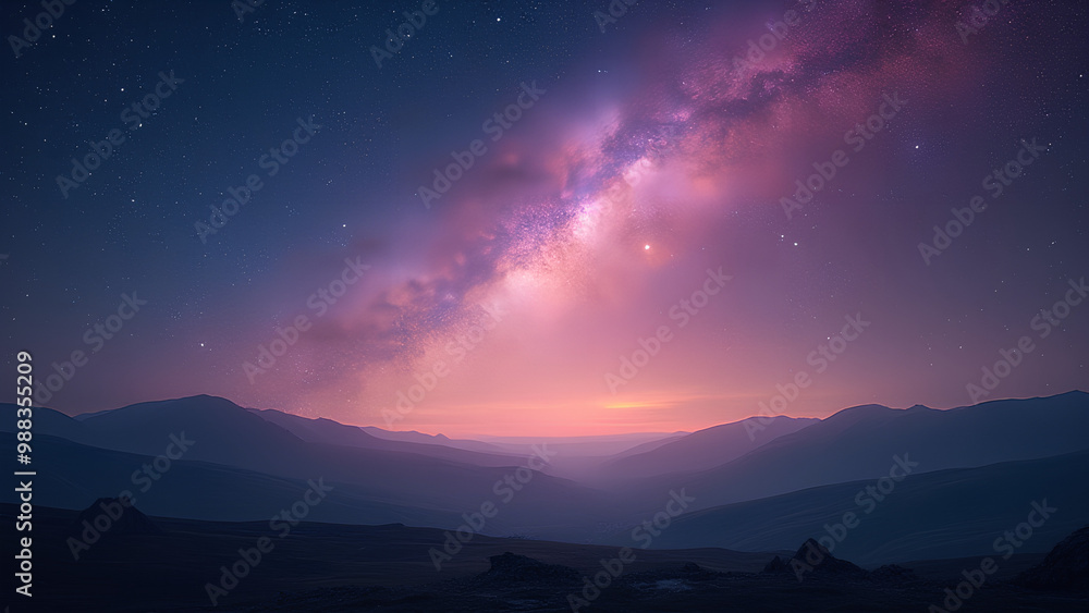 a very big pretty colorful galaxy in the sky close to some hills a very big pretty colorful galaxy in the sky close to some hills