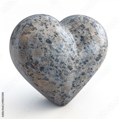 Stone Heart, Polished Granite Heart, Pebble Love Symbol 3d Imitation, White Background