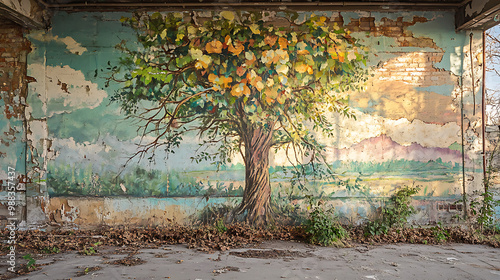 Urban street art covering an old abandoned building photo