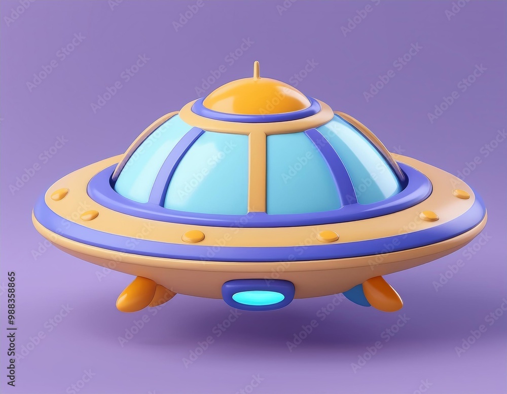 A cartoon spaceship on a purple background, 3D illustration A cartoon spaceship on a purple background, 3D illustration