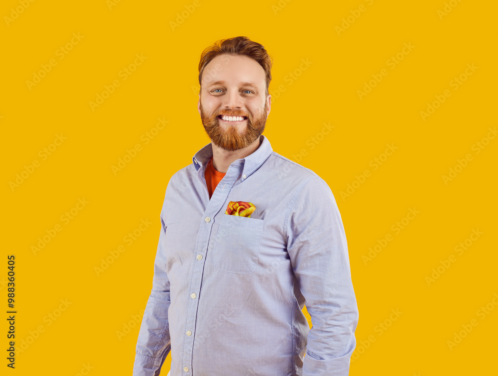 Happy smiling red haired and redbeard man, pleased, kind, amused facial expression on bright yellow background. Handsome positive adult guy, happy male person feeling good, satisfaction or enjoyment Happy smiling red haired and redbeard man, pleased, kind, amused facial expression on bright yellow background. Handsome positive adult guy, happy male person feeling good, satisfaction or enjoyment