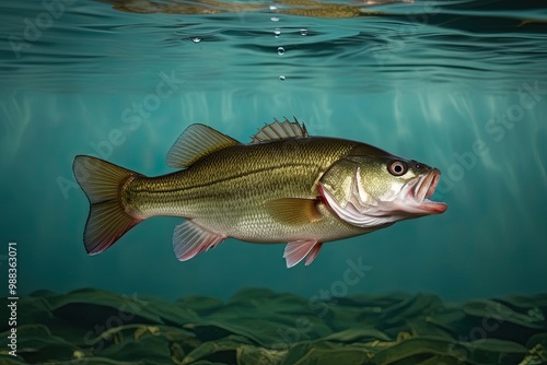 Largemouth Bass Swim Against a Transparent Aquatic Backdrop