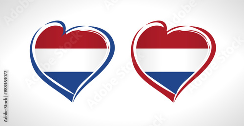 Kingdom of the Netherlands tourist emblem. I love Holland symbol creative design. Cute heart icon and flag. Holiday souvenir creative logo concept. Travel agency advertising. Business graphic element.
