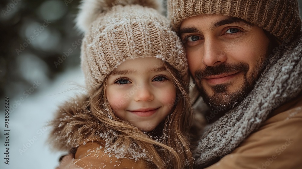 family with small daughter hugging outdoors in winter nature family with small daughter hugging outdoors in winter nature