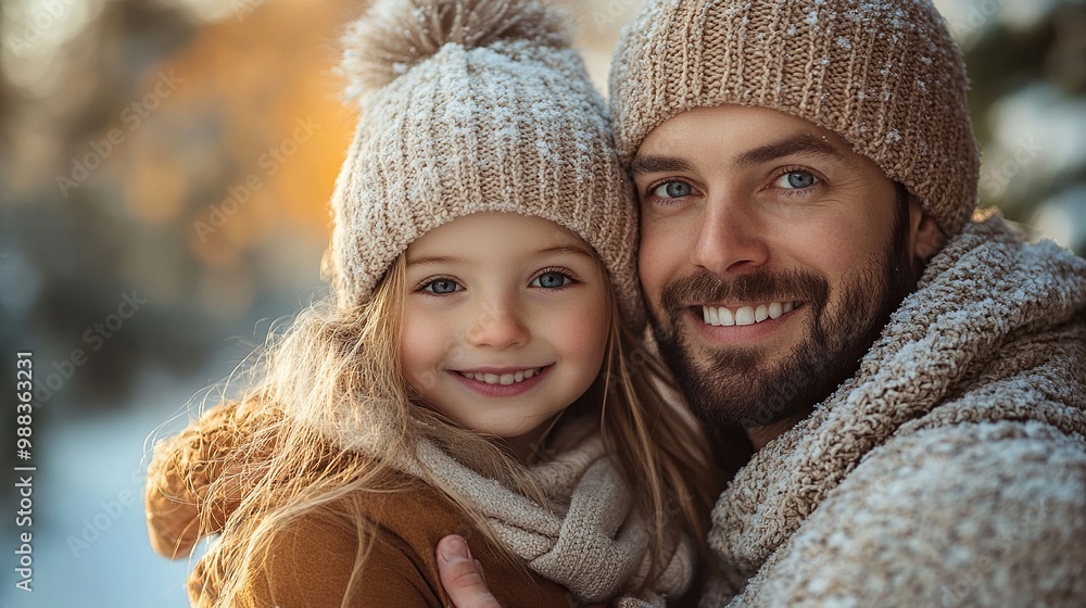 family with small daughter hugging outdoors in winter nature family with small daughter hugging outdoors in winter nature