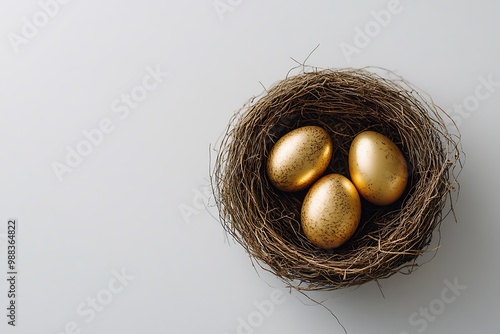 golden easter eggs in nest isolated.