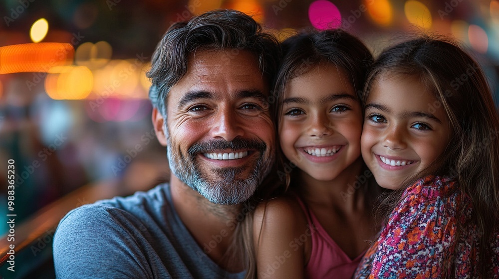father mother daughters enjoying fun fair ride amusement park father mother daughters enjoying fun fair ride amusement park